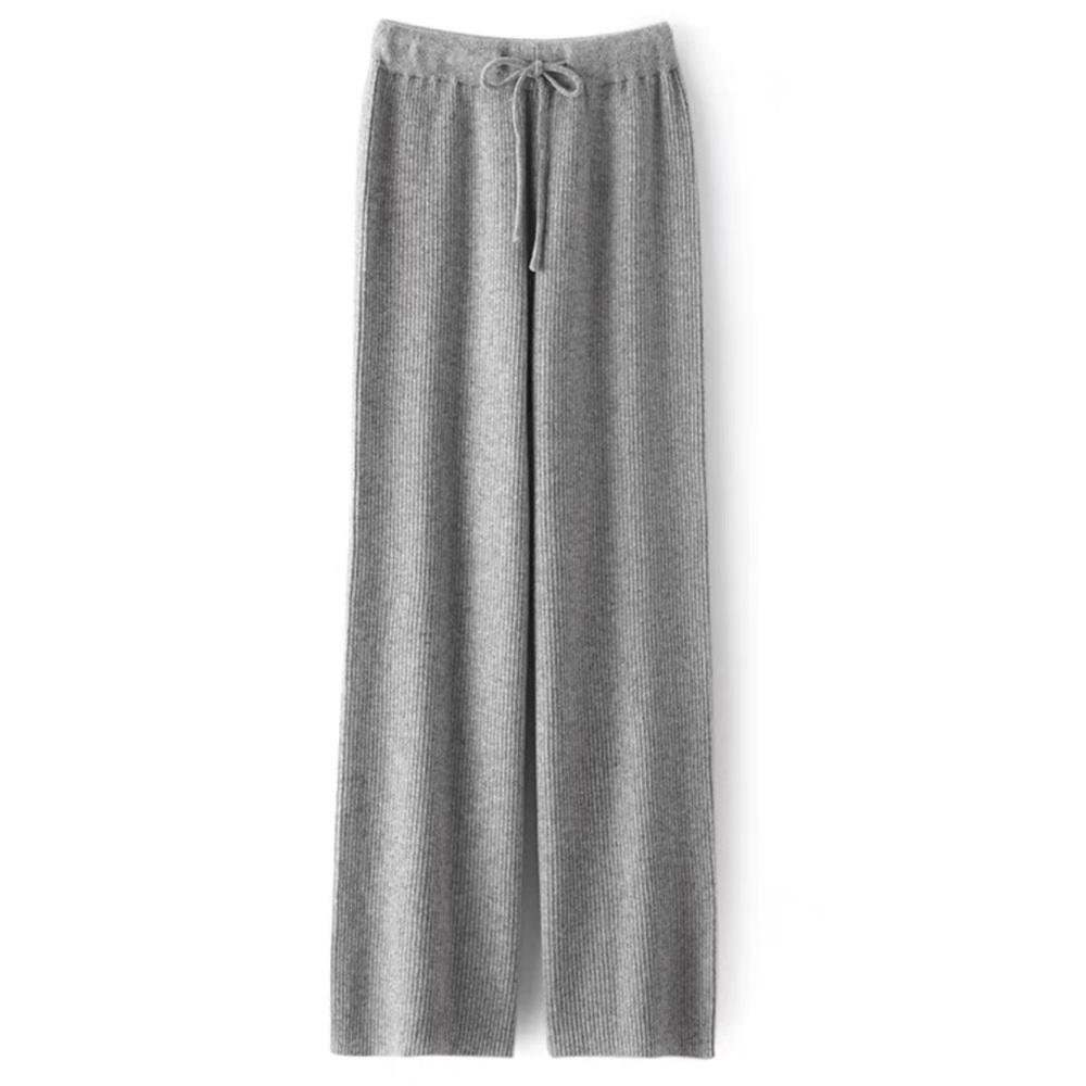 NEW Light Grey High Waist Wide Leg Ribbed Drawstring Lounge Pants